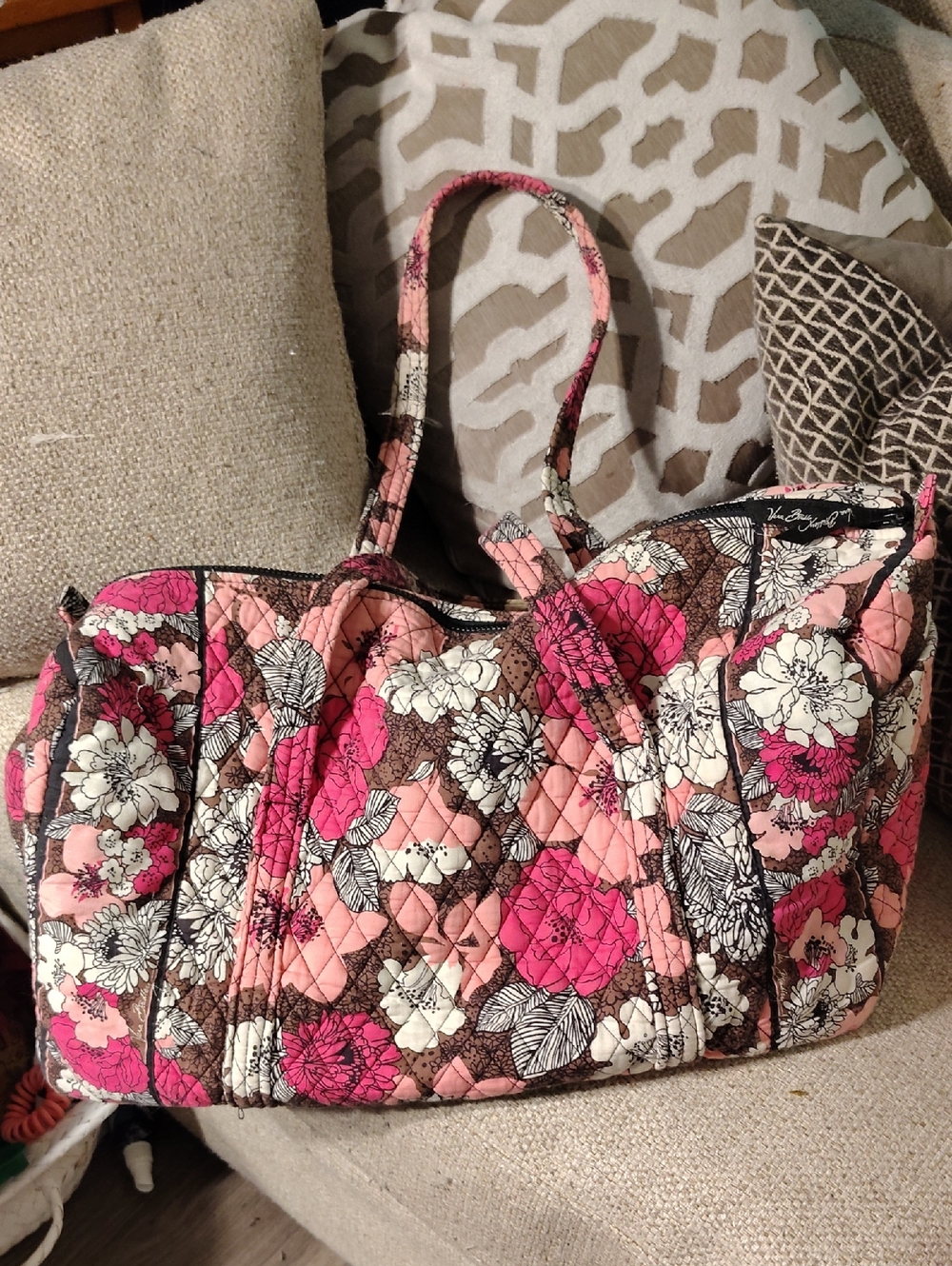 Large Featherweight Duffel Vera Bradley Quilted Pink Floral Bag